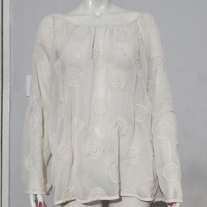 Knox Rose Sheer Romantic Boho Hippie Festival Blouse Cream Size XL